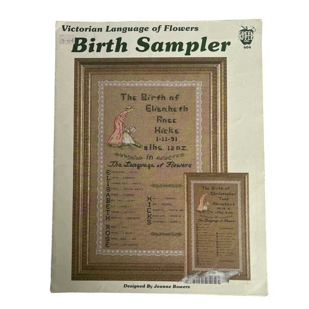 Birth Sampler By Green Apple Co. Cross Stitch‎ Pattern Booklet #604 Vintage
